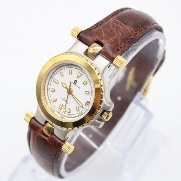 J.B Champion Watch Women Gold Tone Stainless Steel Classic White Dial Brown Band - Picture 4 of 8